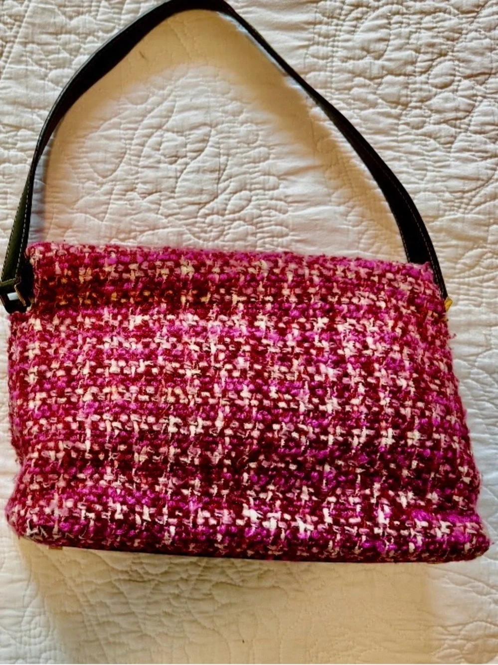 kate spade Pink Tweed Shoulder Bag with Black Strap